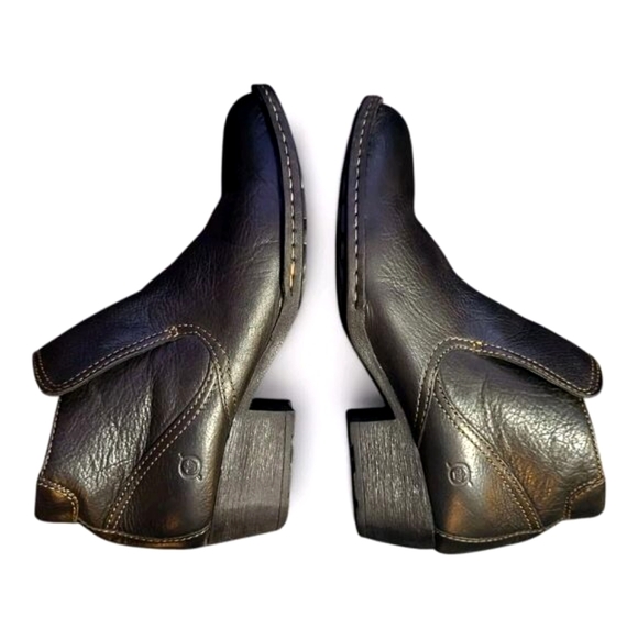 Born Western Ankle Boots Womens 8 Dark Brown-Yellow Stitch Cowgirl Thick Leather - Picture 2 of 13